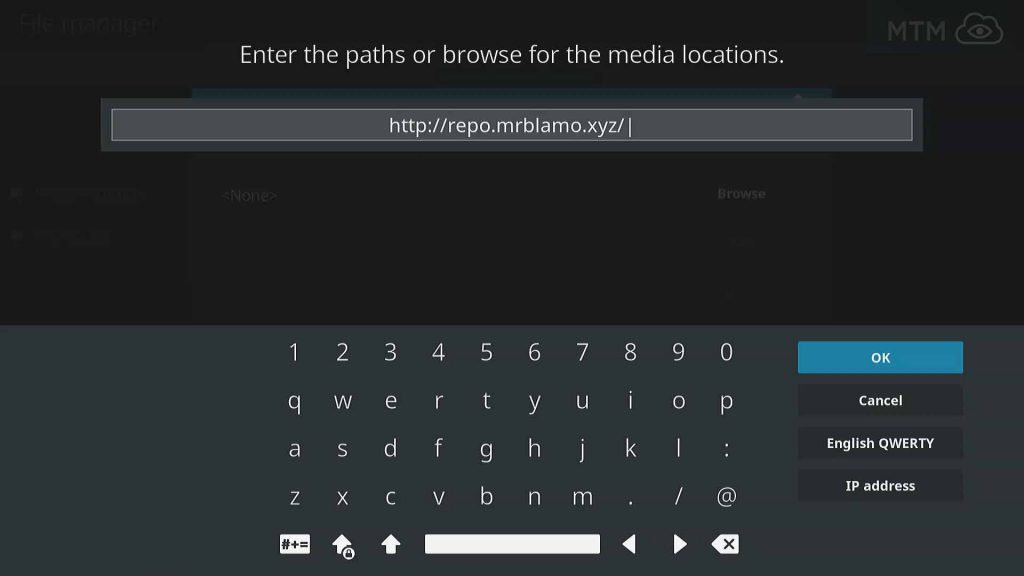 Input the Kodi repo URL then click OK