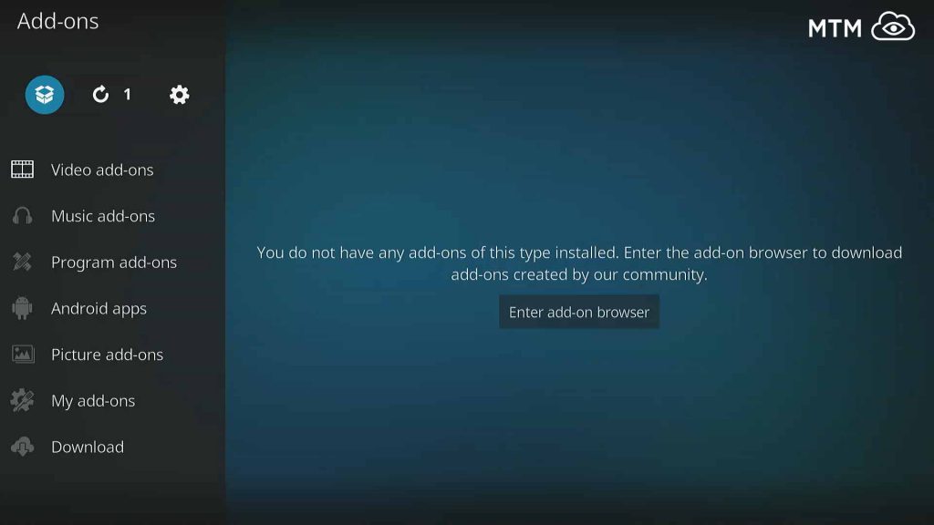 Open Kodi Add-ons Browser At Top Of Add-ons Menu - also called Package Manager