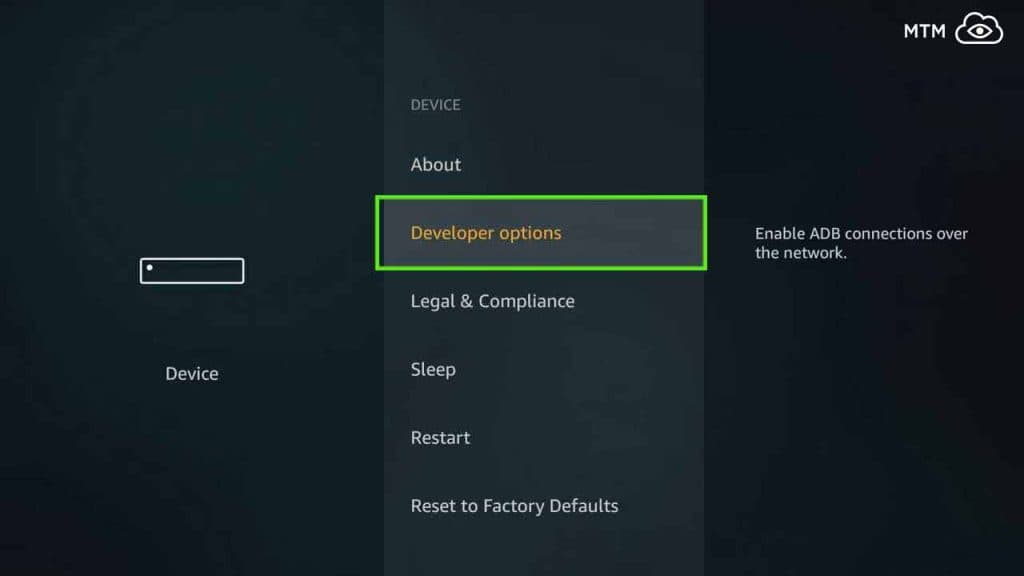 change fire tv developer options to get popcorn time apk installed on firestick