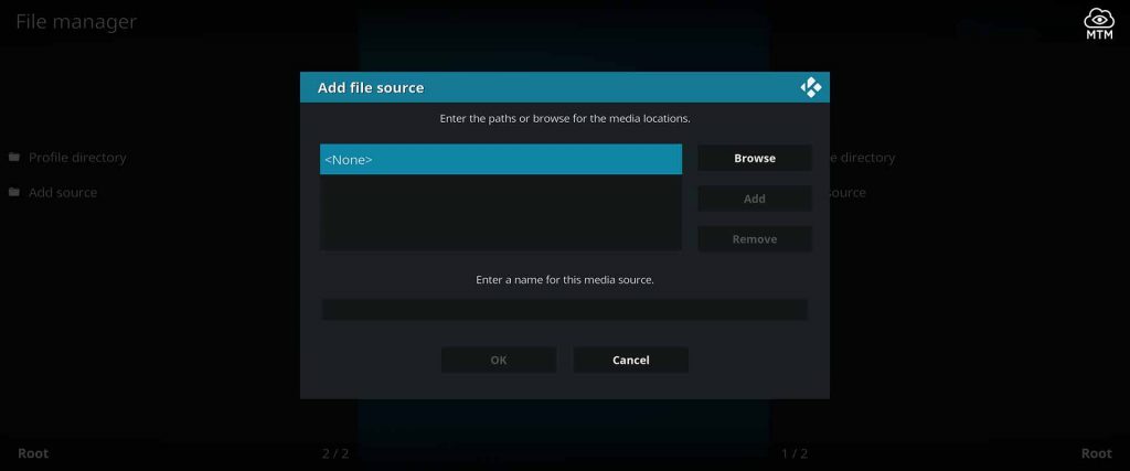 for custom kodi repo source location input click none