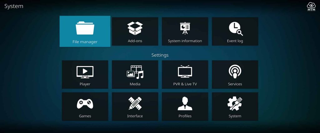 click tile to enter kodi file manager
