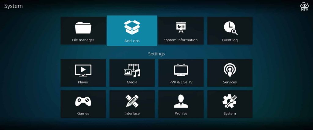 kodi system add-ons area to install zip files, repos, wizards, and builds