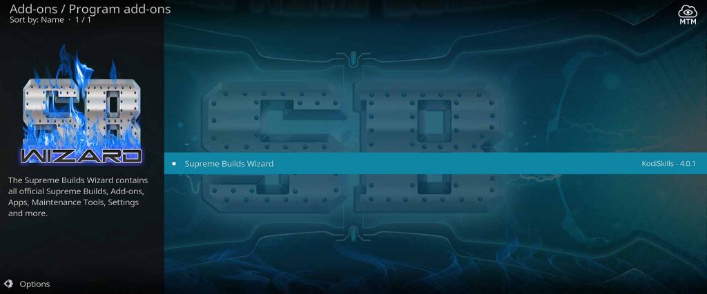 Choose Supreme Builds Wizard in Kodi Supreme Builds Repository Program Add-ons