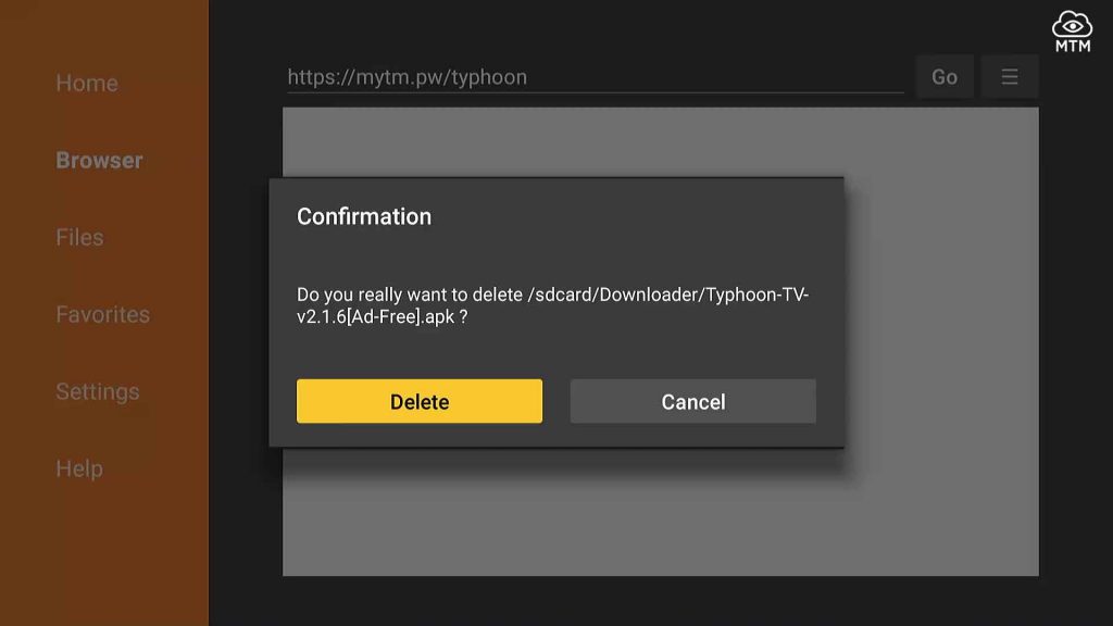 confirm delete typhoon tv installation file
