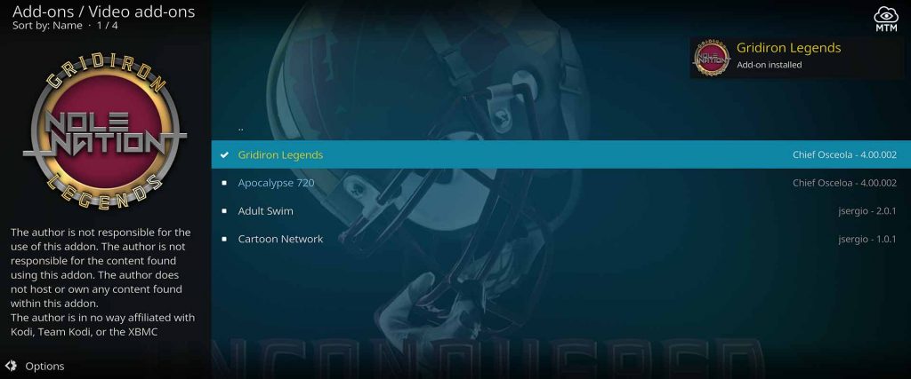 kodi american football addon install