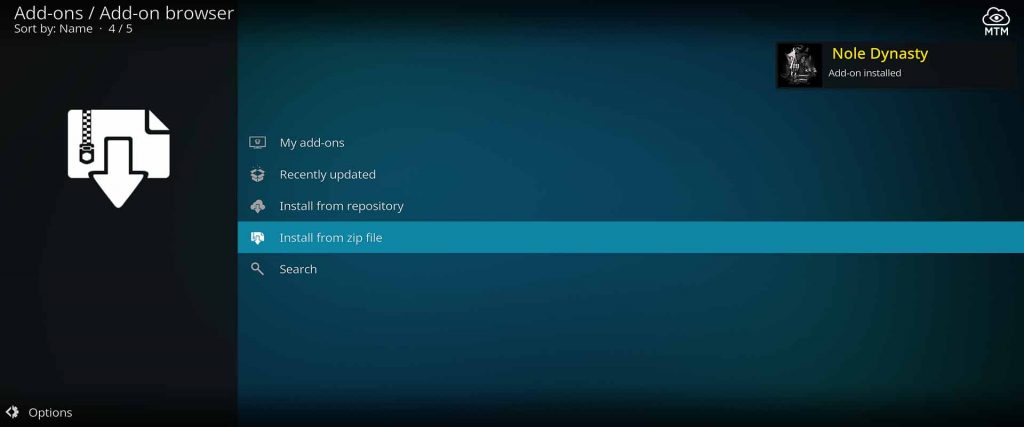 Nole Dynasty Add-on Installed dialog