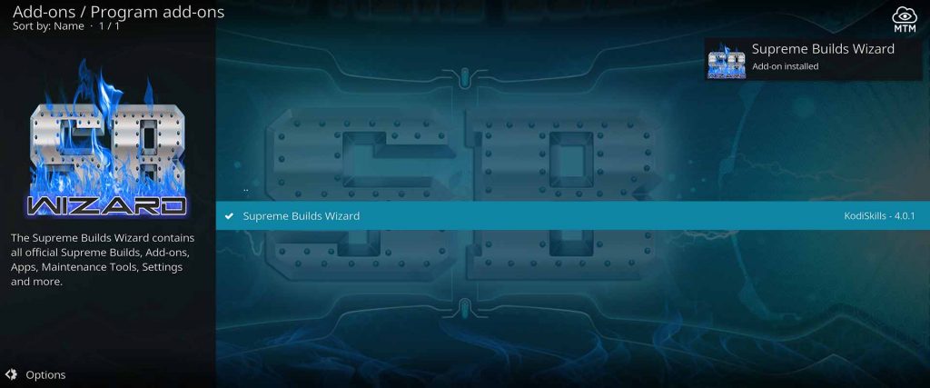 kodi supreme builds wizard add-on installed on firestick