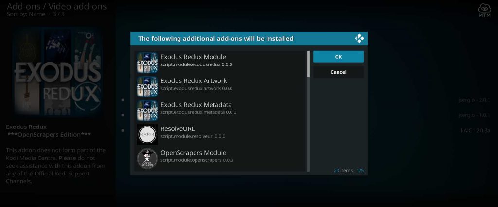 kodi exodus redux dependency add-ons installed