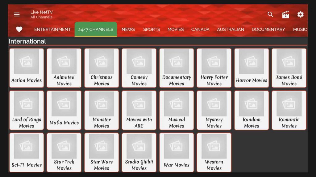 24/7 live net tv channels movies