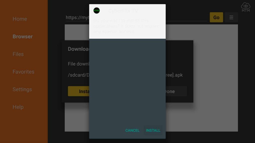 cyberflix apk install button