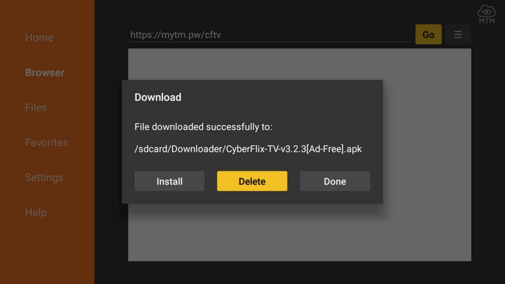 downloaded cyberflix apk delete button