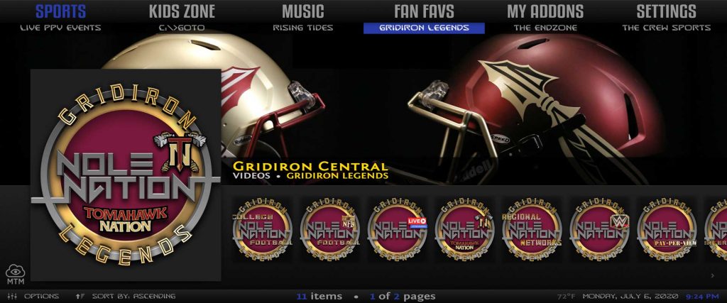 gridiron legends sports kodi addon in misfit mods lite 18 build