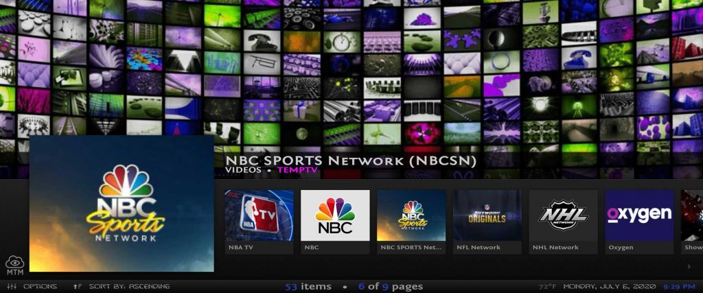 sports network channels and live tv stations in misfit mods lite kodi 18 build